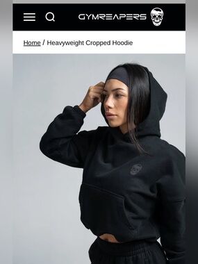 💀Gymreapers🔥Black/Black Heavyweight Cropped Hoodie Sz. S Excellent condition